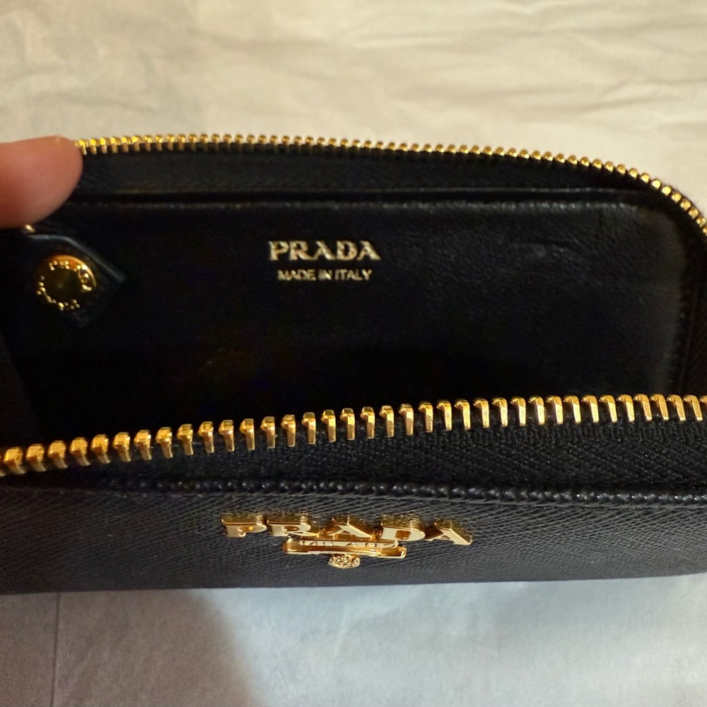 Prada Black Saffiano Coin Purse and Key Chain with Gold Logo - Picture 5 of 14